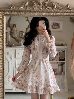 Floral Lace-Trim Mini Dress in Blush Floral